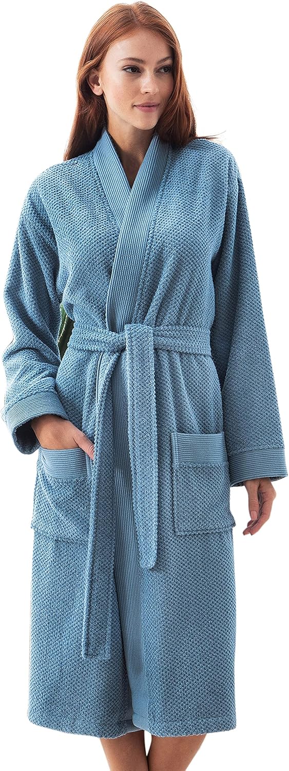 Luxurious Organic Turkish Cotton Terry Hooded Kimono Bathrobe for Women