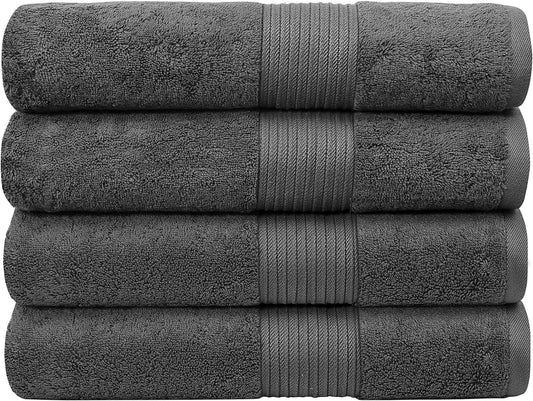 Indulge in Luxury: Extra Large Oversized Dark Grey Bath Towels - 4 Pack of Hotel Quality, Soft Combed Cotton, 650 GSM Thick & Fluffy Sheets
