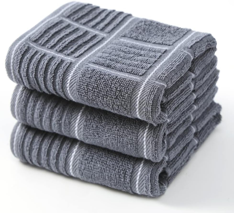 Ultra-Soft 100% Cotton Gray Kitchen Towels - Highly Absorbent Dish Towels for Effortless Washing and Drying