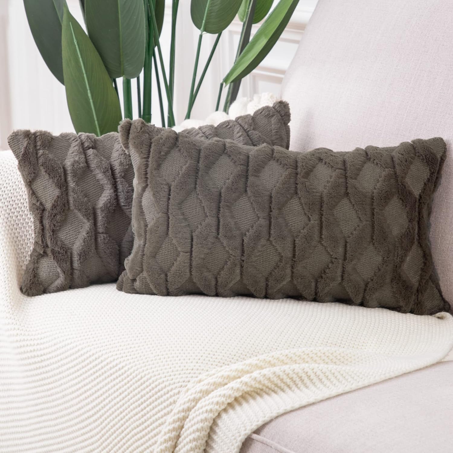 Luxurious Velvet Throw Pillow Covers - Set of 2, 26x26 Inch Soft Plush Cushion Cases for Sofa & Bedroom Decor