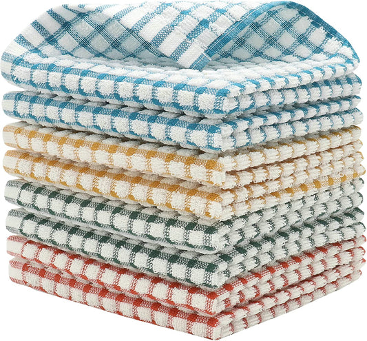 Cotton Cleaning Rags Terry Dish Cloths for Washing Dishes, Set of 8 Dish Rags for Cleaning, Light and Soft Dish Towels for Kitchen Drying Dishes, 11.8 Inch X 11.8 Inch (Mix Color)
