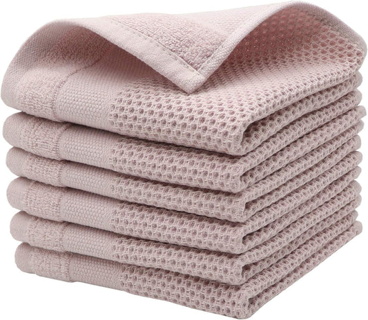 Soft & Absorbent Cotton Waffle Weave Dish Cloths - 6 Pack Pink Kitchen Towels (12x12 inches)
