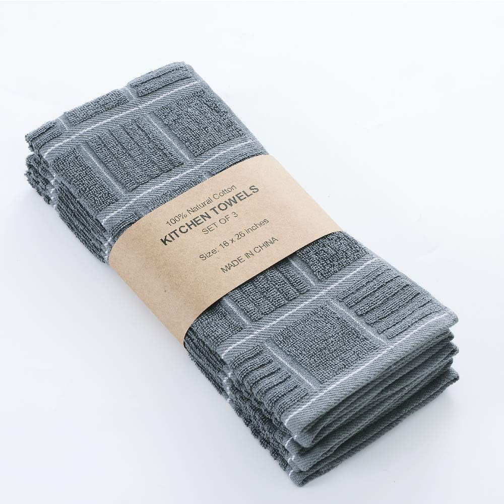 Ultra-Soft 100% Cotton Gray Kitchen Towels - Highly Absorbent Dish Towels for Effortless Washing and Drying