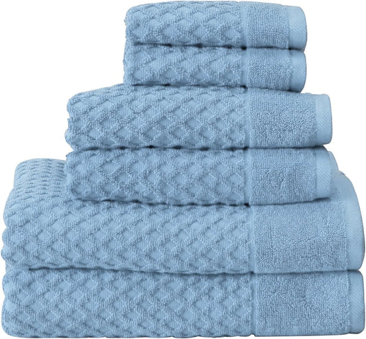 Luxurious 8-Pc Cotton Bath Towel Set - Stylish Blue Diamond Waffle Design