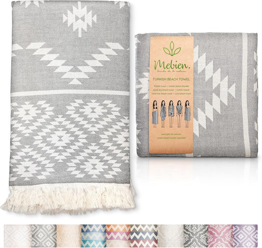 Luxury Turkish Beach Towel - Oversized 35"x67" Lightweight & Quick-Dry - 100% Cotton, Sand-Free, Vintage Dark Grey