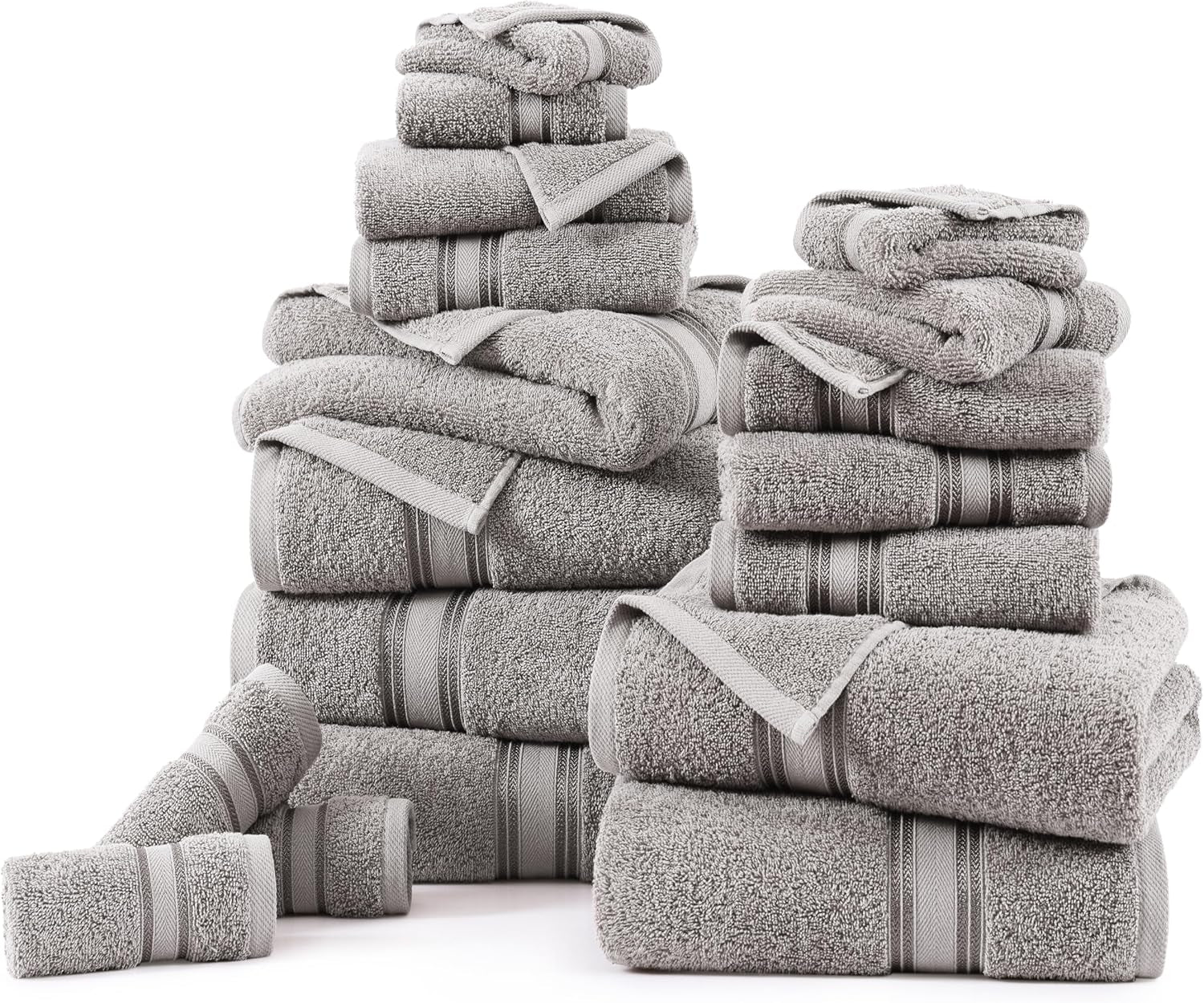 Luxurious 18-Piece 100% Cotton Bath Towel Set - Quick Dry, Super Soft, Highly Absorbent - Includes 6 Bath Towels, 6 Washcloths, 6 Hand Towels - Hotel Quality in Elegant Grey