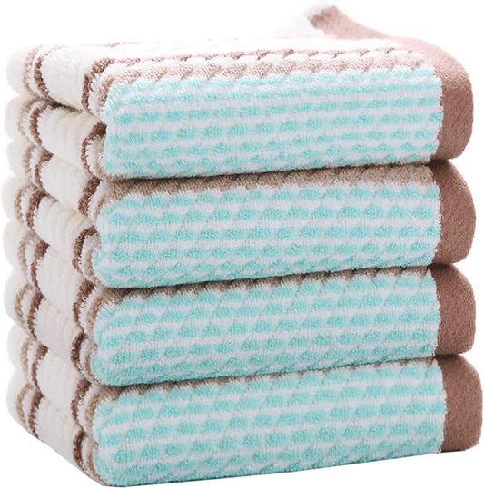 Luxurious 100% Cotton Striped Hand Towels Set of 4 - Soft, Absorbent & Stylish Brown Bathroom Decor
