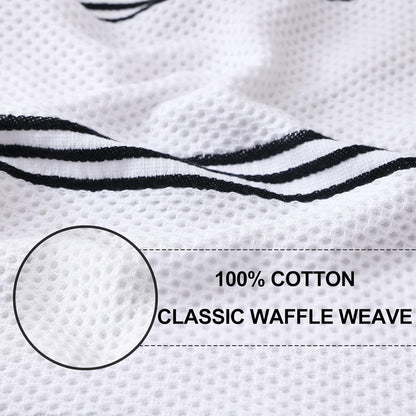 Trendy Stripes Kitchen Towels - Premium Cotton Waffle Weave, Super Soft & Absorbent, Quick Drying, 6 Pack (12x12 Inches, White & Black)