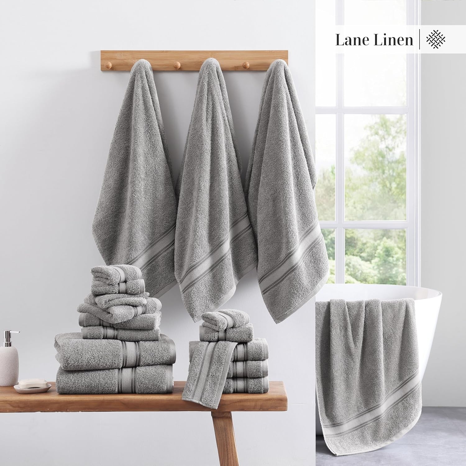 Luxurious 18-Piece 100% Cotton Bath Towel Set - Quick Dry, Super Soft, Highly Absorbent - Includes 6 Bath Towels, 6 Washcloths, 6 Hand Towels - Hotel Quality in Elegant Grey