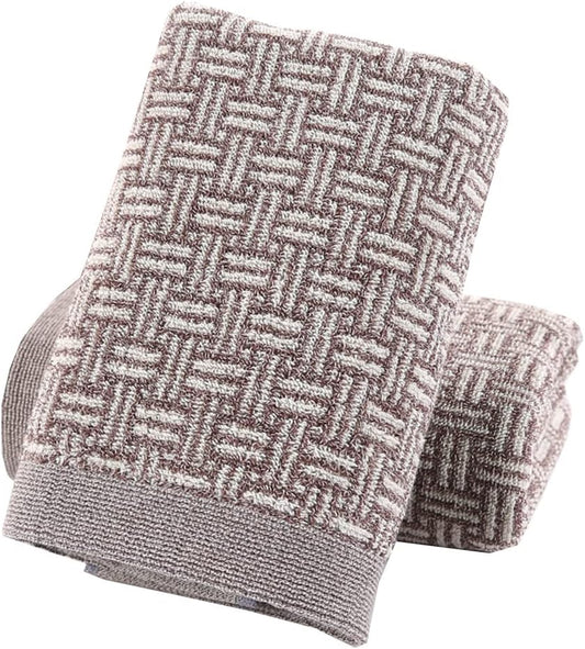 Indulge in Luxury: 100% Cotton Checkered Hand Towels Set of 2 - Soft, Absorbent, and Stylish for Your Bathroom (Brown, 13.4 x 29.1 Inch)